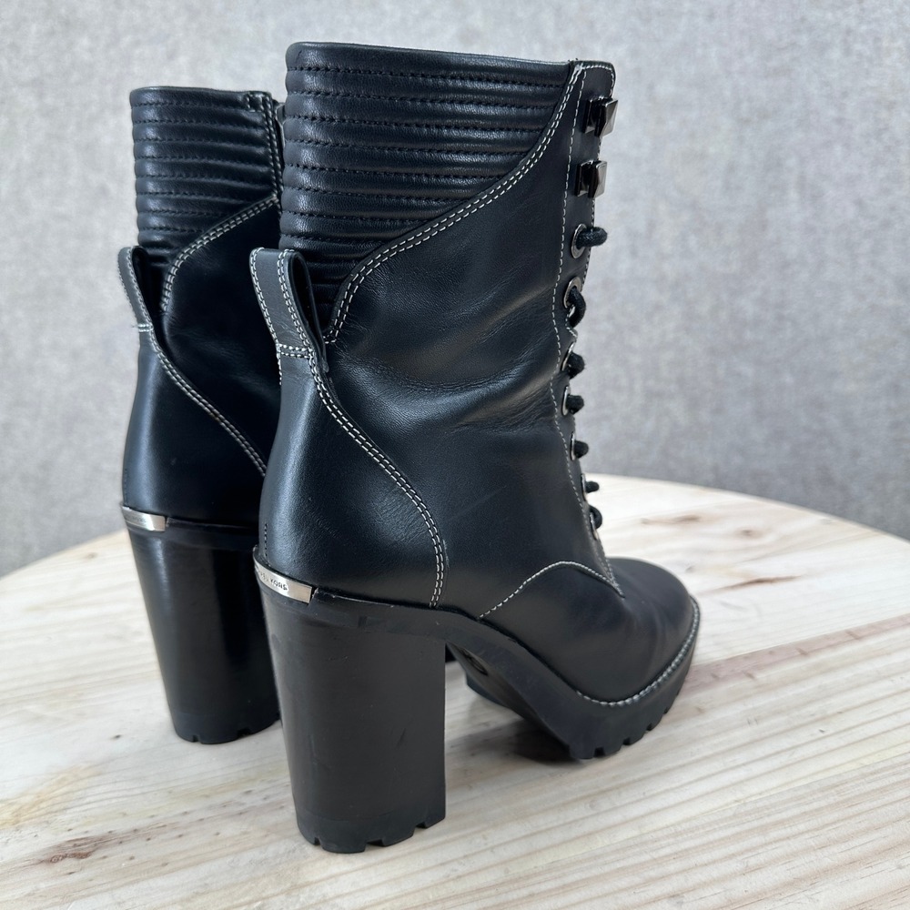 Michael Kors Bastisan Combat Boots 6.5 Black Leather Studded Lace Block Heel Lug - Picture 6 of 16